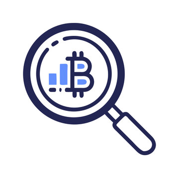 Magnifier with Bitcoin Icon Representing Crypto Analysis and Digital Currency Search