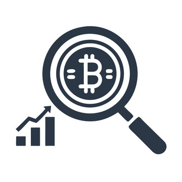 Magnifier with Bitcoin Icon Representing Crypto Analysis and Digital Currency Search