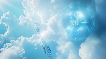 Futuristic Wireless Communication Tower and Network Technology in the Sky