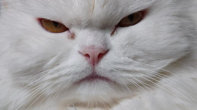 White persian cat displaying delicate facial nuances, highlighting feline mood variations
