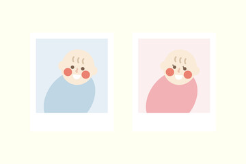 Newborn baby photos. Smiling children photograph. Memories, love, childhood, birth, celebration concepts. Flat people character vector design isolated illustration.