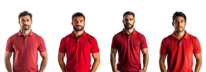 Collection of men Wearing a Red Polo Shirts isolated on transparent background