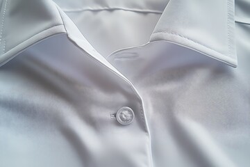 Close-up of a pressed white shirt collar and button. Tailoring, fashion, or laundry care content