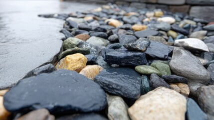 Close-up of colorful pebbles on a wet surface