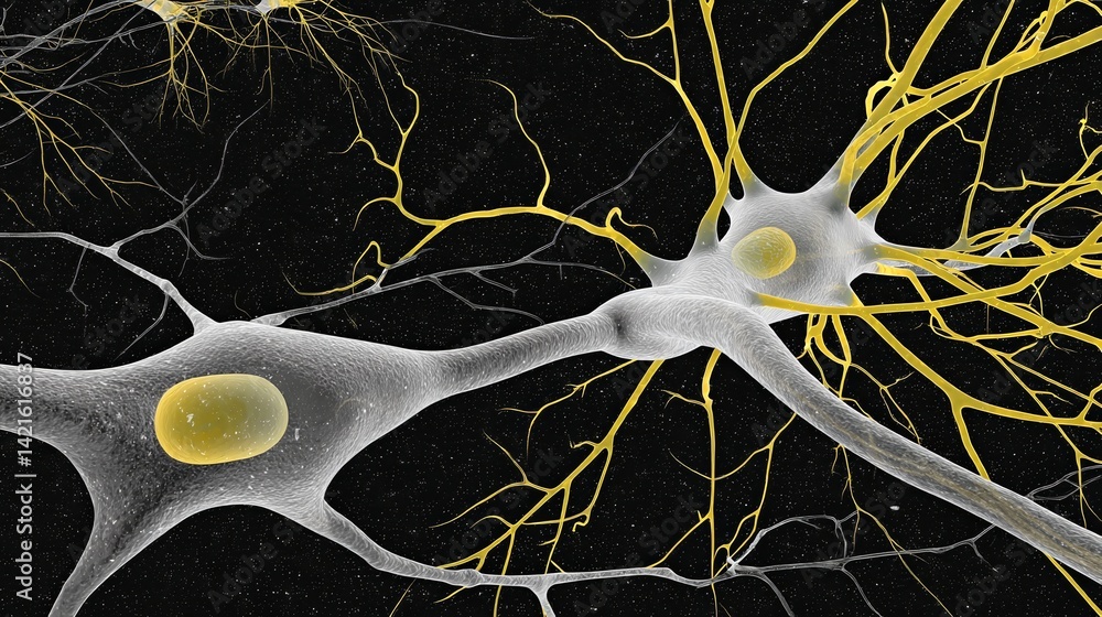 Aufkleber Neurons transmitting signals in the brain creating a network of information