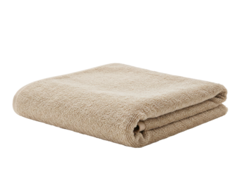 Folded beige towel isolated on white background