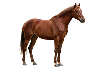 Obraz premium Side view of a brown horse isolated on white background