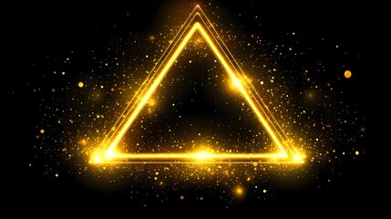 Golden triangle frame with sparkling dust effect.