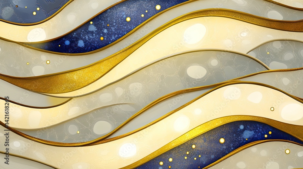 Poster elegant gold and blue wave pattern with luminous bokeh effect