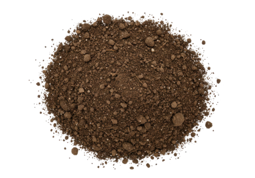 Pile of soil, top view isolated on white background