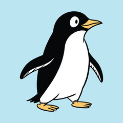 Cute Cartoon Penguin on Light Blue Background