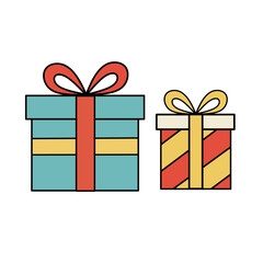 Flat vector illustration of two colorful gift boxes with ribbons and bows. Perfect for birthday, holiday, or celebration-themed designs.