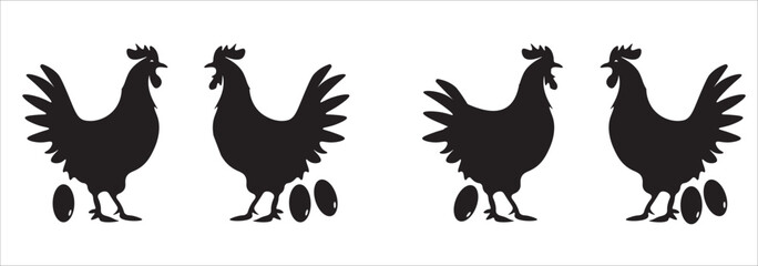 Chicken silhouette set vector illustration