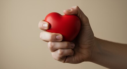 Obraz premium Holding a Red Heart Shape in Hand Stress Relief Concept