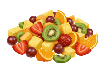 Colorful fruit salad isolated on white background
