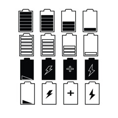 Battery charge icon vector.battery icon set vector design. Battery Level Indicators Low to Full Charge Icons.Low Battery, device, technology.