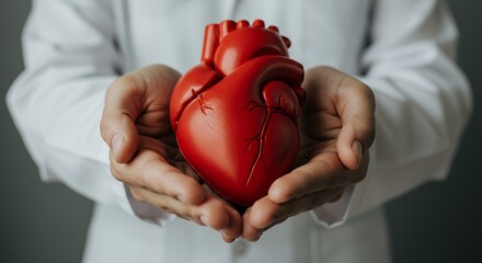 Holding Human Heart Model in Hands Illustrating Healthcare and Anatomy
