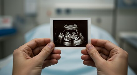 Holding Ultrasound Picture Revealing Baby Health Scan in Medical Setting