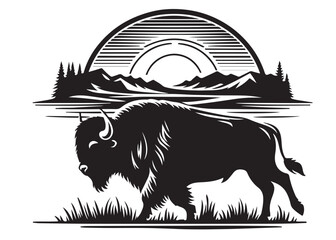 silhouette of buffalo logo vector, bull logo icon silhouette bison, bison logo silhouette vector, black bull silhouette, vector silhouette buffalo silhouette isolated on white background