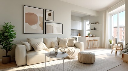 Fototapeta premium Open-concept living area with minimalist decor.