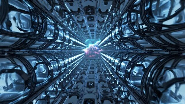 Futuristic space hall moving forward