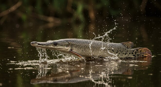 Alligator Gar Jumping in Water
