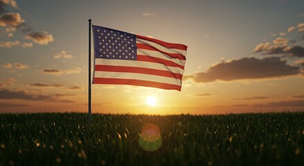 American Flag at Sunset