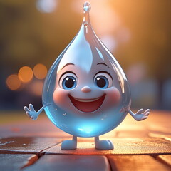 Illustration of 3d cute water drop character with hands and feet