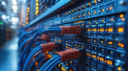 Network switches, sentinels of data flow, stand guard amidst the intricate web of cables. 