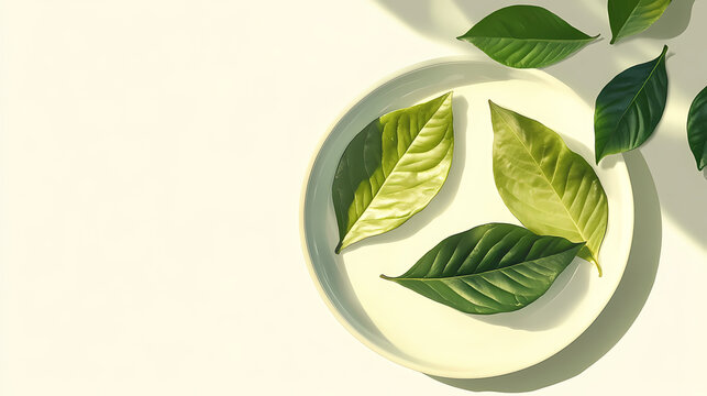 Hojas de col rizada verde fresca en un plato blanco. vista superior. Void-Touched Fibers. Illustration