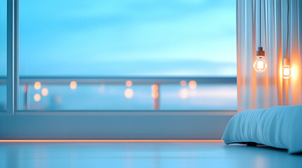 Modern Minimalist Room with Ocean View at Sunset