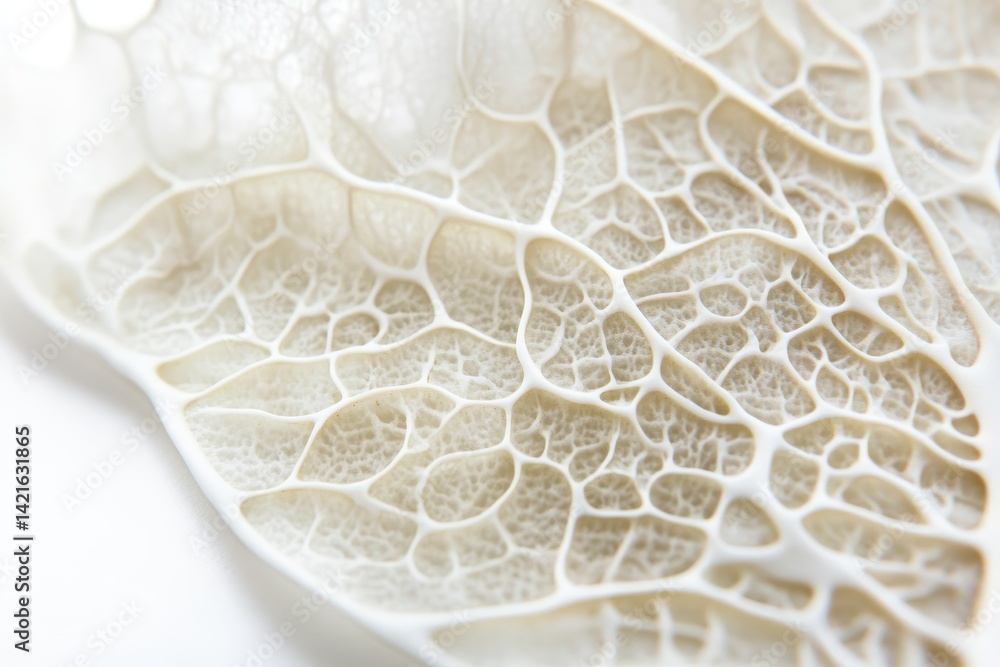 Poster Intricate green leaf with delicate vein patterns displayed on a white background, highlighting natures design at close range