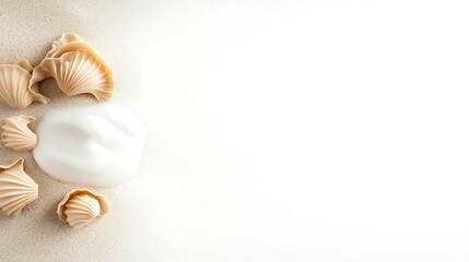 Seashells on a sandy beach with creamy substance