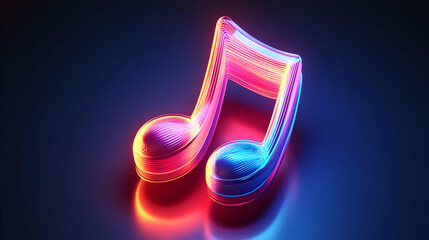Glowing Neon Music Note 3D Render