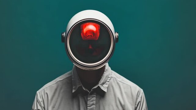 Futuristic concept with robot in helmet and shirt  technology and innovation