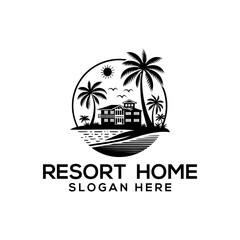 resort home silhouette logo vector line art logo design