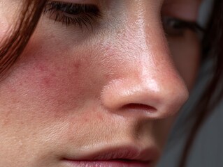 Close-up of flushed facial skin with redness.