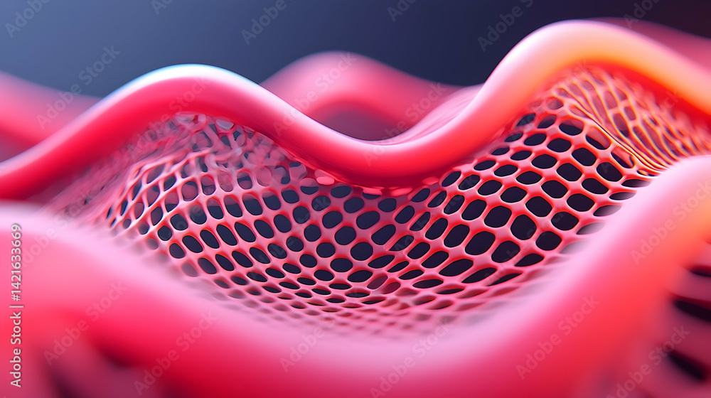 Poster abstract digital red mesh network with wave pattern