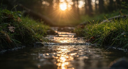 Stream Flowing Towards the Sunset