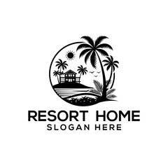 Obraz premium resort home silhouette logo vector line art logo design