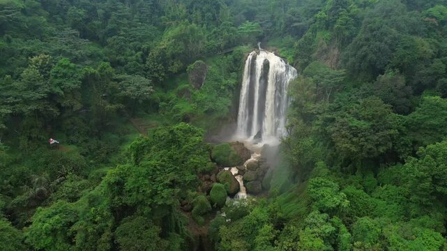 Stunning Drone View of the Grand Curug Sewu Waterfall in Patean, Kendal