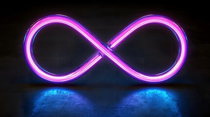 A vibrant, neon infinity symbol glows against a dark background.