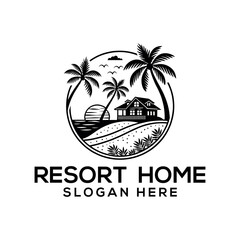 resort home silhouette logo vector line art logo design