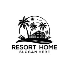 Fototapeta premium resort home silhouette logo vector line art logo design