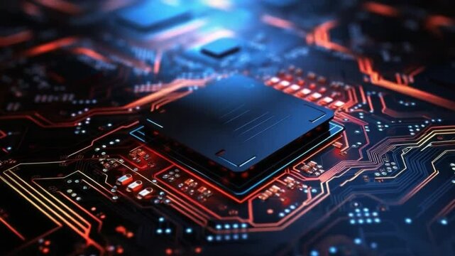 Circuitry of Power: A close-up shot of a computer processor chip, with its intricate network of microchips and circuits, showcasing the complexity and power of modern technology.
