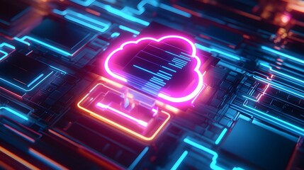 Cloud Computing Technology: Capturing a cutting-edge, futuristic perspective, with the ethereal glow of digital circuits.