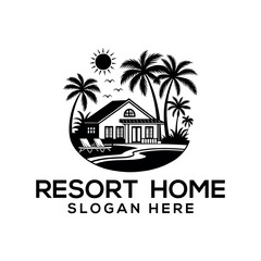 Fototapeta premium resort home silhouette logo vector line art logo design