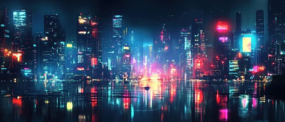 Cyberpunk Cityscape: Neon Reflections on Water