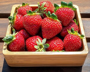 Fresh Strawberries in Wooden Box