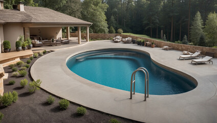 Oval Swimming Pool with Concrete Deck for Outdoor Relaxation